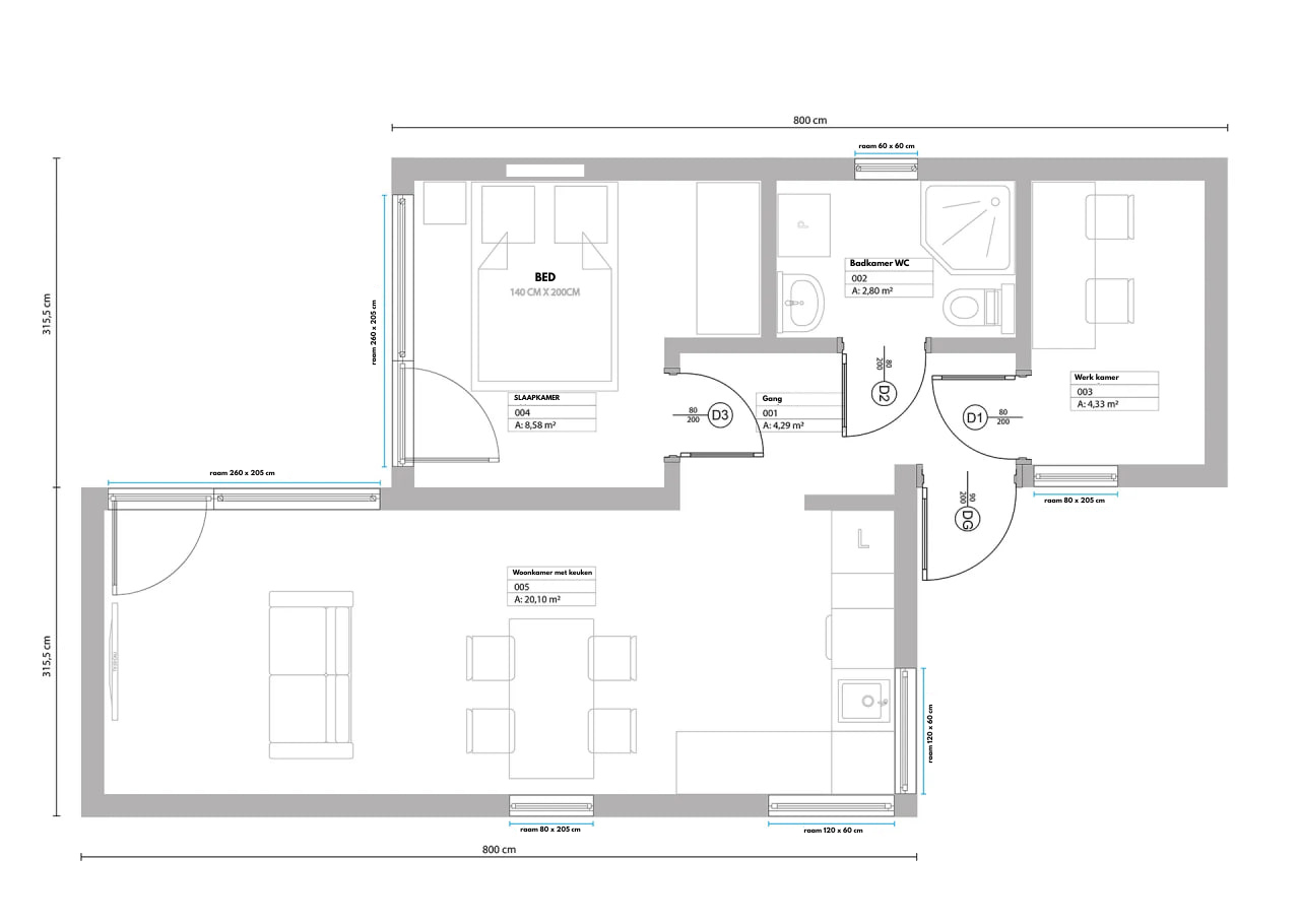 Plattegrond DUO 50m²