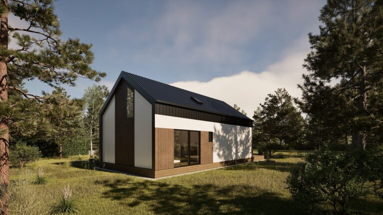 3D render modulaire woning 70m² - terras