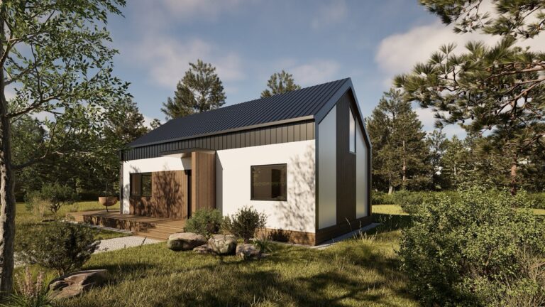 3D render modulaire woning 70m² - nachtmodus